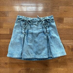 Free People Denim Lace Up Pleated Mini Skirt